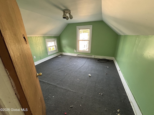 207 Fon Clair St, Johnstown, NY 12095 - bonus room featuring vaulted ceiling, carpet flooring, and baseboard heating