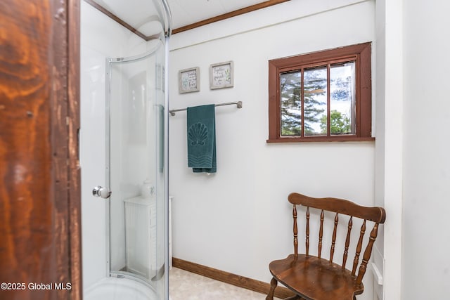 5882 Lake Rd, Galway, NY 12074 - bathroom featuring a stall shower and baseboards