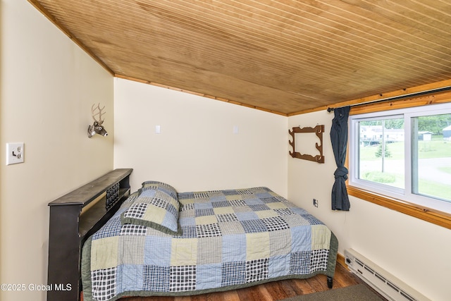 5882 Lake Rd, Galway, NY 12074 - bedroom with a baseboard radiator, wooden ceiling, and wood finished floors