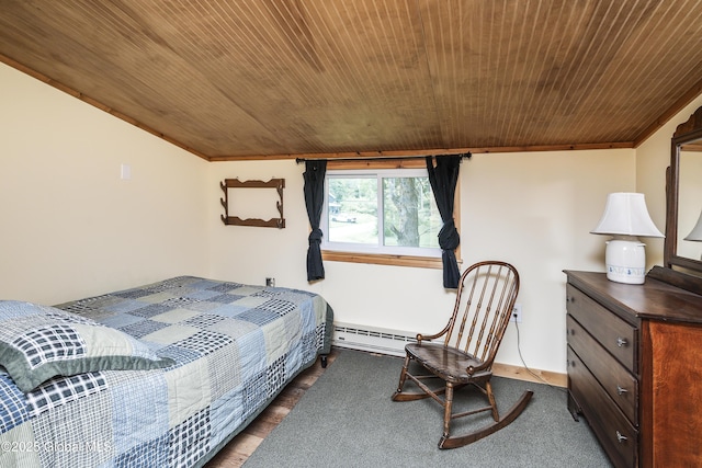 5882 Lake Rd, Galway, NY 12074 - bedroom with wooden ceiling, baseboard heating, and crown molding