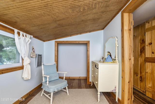 5882 Lake Rd, Galway, NY 12074 - living area featuring wood finished floors, baseboards, wooden ceiling, and vaulted ceiling