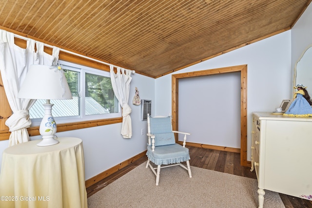 5882 Lake Rd, Galway, NY 12074 - sitting room with wooden ceiling, lofted ceiling, hardwood / wood-style flooring, and baseboards