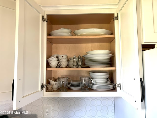 5882 Lake Rd, Galway, NY 12074 - kitchen view of open shelves and freestanding refrigerator