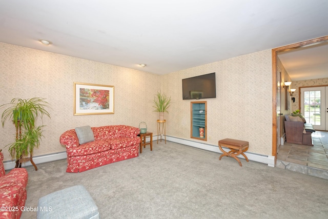 9 S Maple Ln, Colonie, NY 12211 - sitting room featuring carpet flooring, baseboard heating, and baseboards