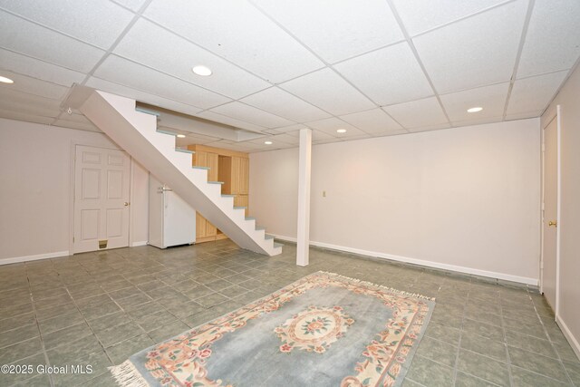 9 S Maple Ln, Colonie, NY 12211 - finished basement with a drop ceiling, stairs, recessed lighting, baseboards, and tile patterned floors