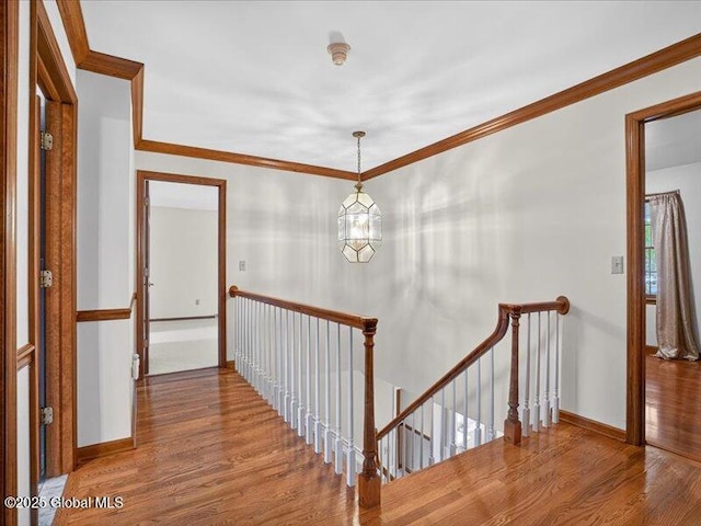 3077 New Williamsburg Dr, Guilderland, NY 12303 - corridor featuring an upstairs landing, wood finished floors, and crown molding