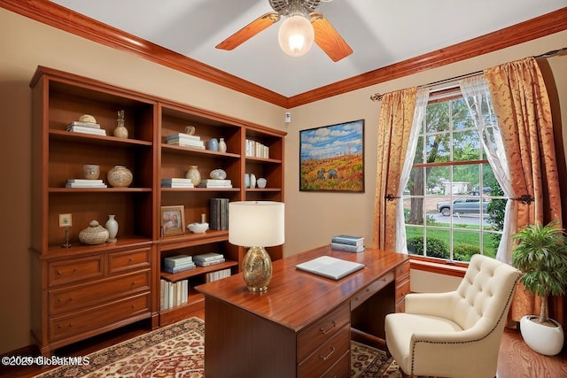 3077 New Williamsburg Dr, Guilderland, NY 12303 - office with ornamental molding and a ceiling fan