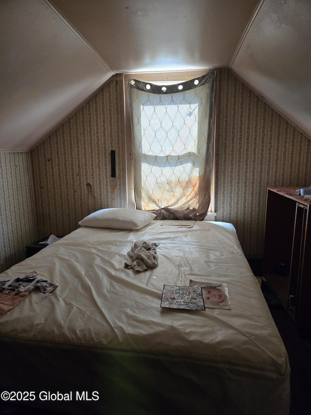 14 Western Ave, Colonie, NY 12189 - bedroom featuring wallpapered walls and vaulted ceiling