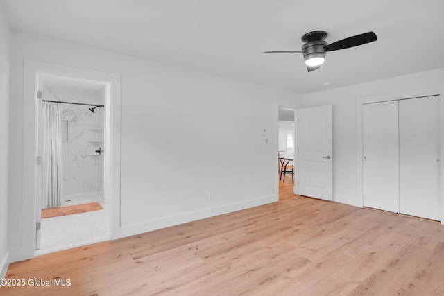106 E Berkley Sq, Glenville, NY 12302 - unfurnished bedroom featuring light wood finished floors, connected bathroom, and ceiling fan
