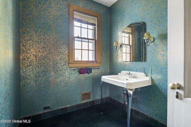 2125 Rosendale Rd, Niskayuna, NY 12309 - bathroom with a sink and wallpapered walls