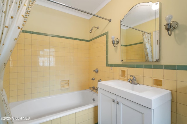 2125 Rosendale Rd, Niskayuna, NY 12309 - full bath featuring tile walls, tiled shower / bath, and vanity