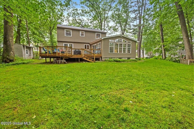 19 Canterbury Rd, Clifton Park, NY 12065 - back of house featuring a deck, a lawn, and crawl space