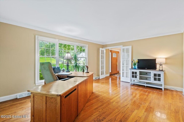19 Canterbury Rd, Clifton Park, NY 12065 - office featuring french doors, crown molding, and light wood finished floors