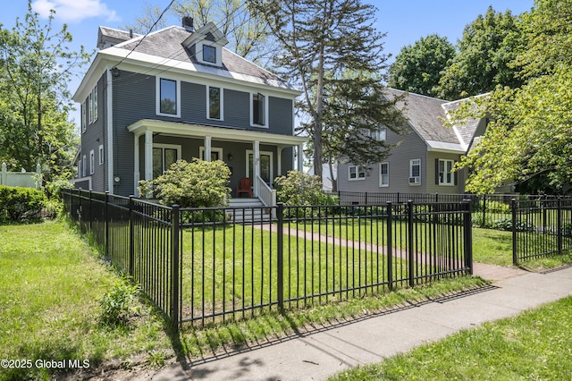 30 Monument Ave, Glens Falls, NY 12801 - american foursquare style home featuring covered porch and a chimney
