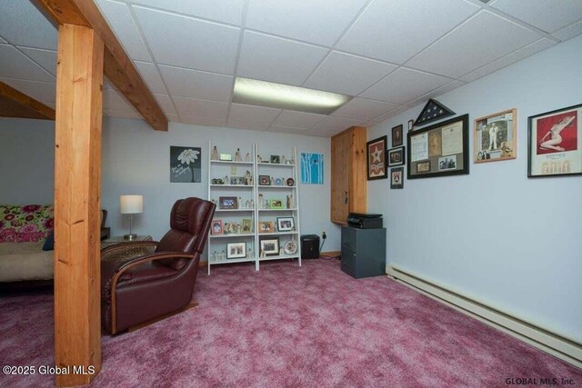 198 Williamsburg Ct, Albany, NY 12203 - carpeted office featuring a baseboard radiator and a paneled ceiling