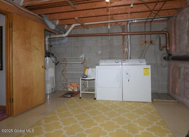 198 Williamsburg Ct, Albany, NY 12203 - unfinished basement featuring water heater, washing machine and clothes dryer, and concrete block wall