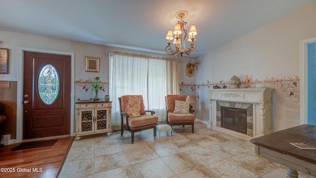 127 Firefly Meadow Rd, Glen, NY 12072 - entryway featuring a chandelier and a tile fireplace