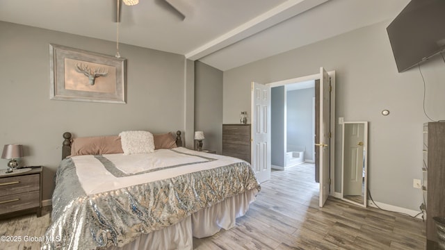 127 Firefly Meadow Rd, Glen, NY 12072 - bedroom with light wood-style floors, baseboards, ceiling fan, and lofted ceiling