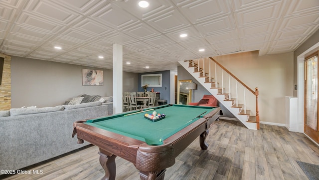 127 Firefly Meadow Rd, Glen, NY 12072 - recreation room featuring wood finished floors, recessed lighting, an ornate ceiling, billiards table, and baseboards