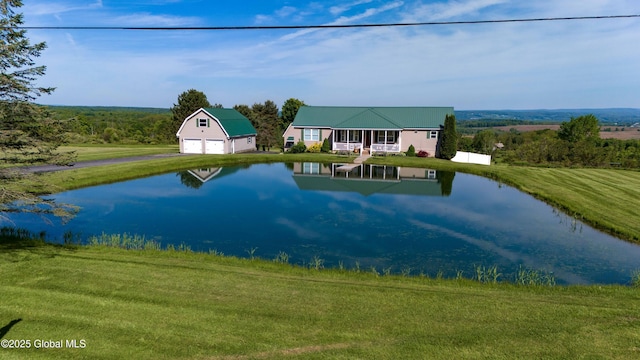127 Firefly Meadow Rd, Glen, NY 12072 - view of swimming pool with an outbuilding, a water view, and a lawn