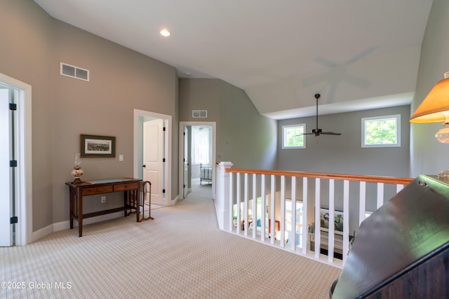 26 Galleon Dr Unit 26, Malta, NY 12020 - hall featuring carpet floors, baseboards, high vaulted ceiling, and recessed lighting