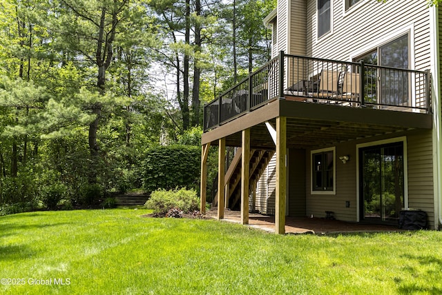 844 Red Oak Dr, Niskayuna, NY 12309 - view of green lawn featuring a deck, stairway, and a patio