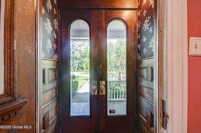 1348 Union St, Schenectady, NY 12308 - foyer featuring french doors and wallpapered walls