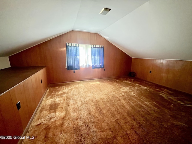 19 Lillian Dr, Glenville, NY 12302 - additional living space with vaulted ceiling, wood walls, and carpet