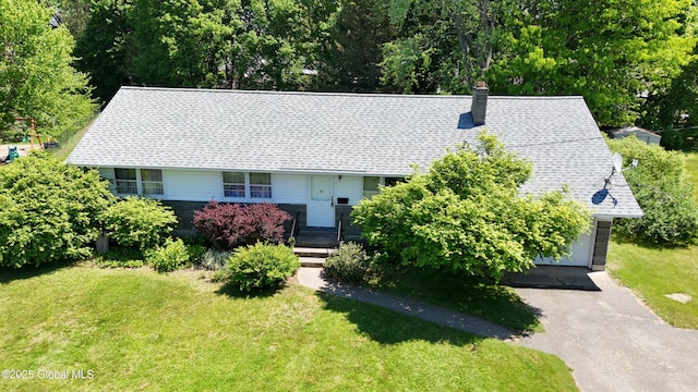19 Lillian Dr, Glenville, NY 12302 - view of front of house with a front yard, a chimney, and roof with shingles