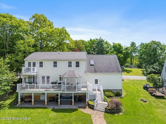 30 Overlook Ct, Claverack, NY 12534 - back of house with a patio area, a deck, a lawn, and stairway