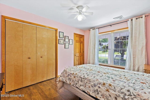 30 Overlook Ct, Claverack, NY 12534 - bedroom featuring wood finished floors, a closet, and a ceiling fan