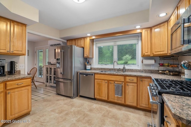 440 Posson Hill Rd, Middleburgh, NY 12122 - kitchen featuring appliances with stainless steel finishes, a sink, recessed lighting, and light stone countertops