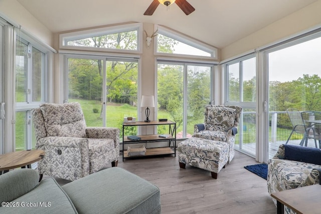 440 Posson Hill Rd, Middleburgh, NY 12122 - sunroom / solarium with ceiling fan, healthy amount of natural light, vaulted ceiling, and wood finished floors