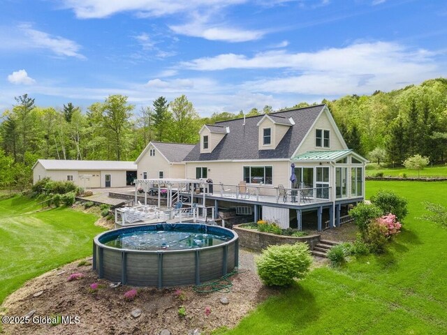 440 Posson Hill Rd, Middleburgh, NY 12122 - back of house with a wooden deck, a yard, an outdoor pool, and stairs