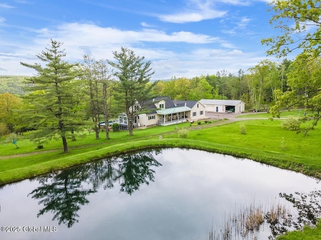 440 Posson Hill Rd, Middleburgh, NY 12122 - exterior space with dirt driveway, a water view, and a lawn