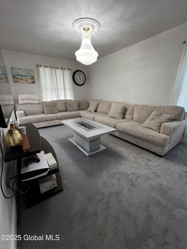 94 Willow Ave, Schenectady, NY 12304 - living room with carpet flooring and a chandelier