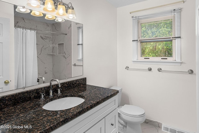 228 Vincenza Ln, Guilderland, NY 12303 - bathroom featuring marble finish flooring, vanity, and curtained shower