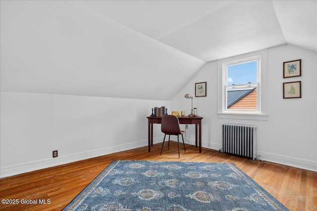 14 Grounds Pl, Colonie, NY 12205 - additional living space featuring radiator, lofted ceiling, and wood finished floors
