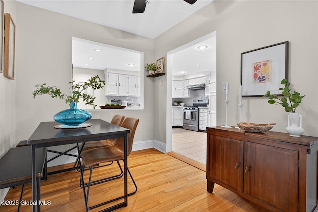 14 Grounds Pl, Colonie, NY 12205 - dining room featuring a ceiling fan, light wood-style floors, and recessed lighting