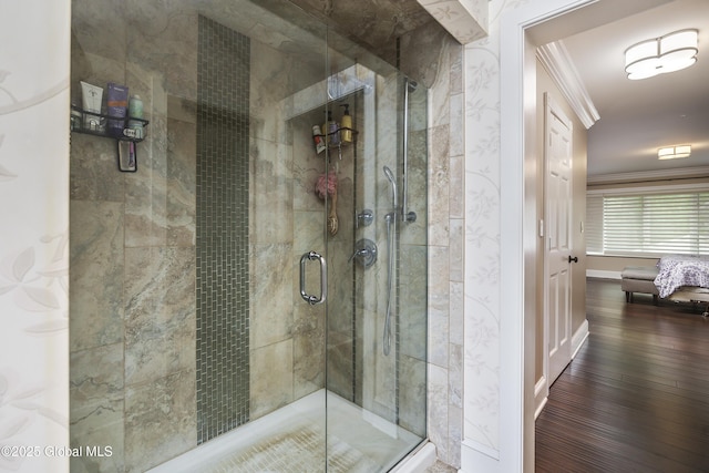 17 Brendan Ln, Niskayuna, NY 12309 - full bath with ornamental molding, wood finished floors, and a stall shower
