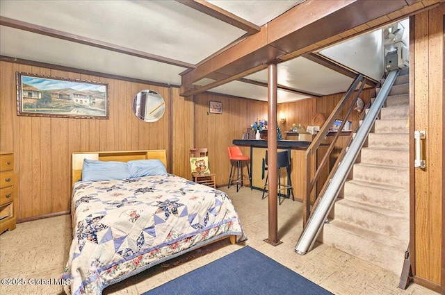 3 N Jordan Dr, Saratoga Springs, NY 12866 - bedroom featuring wooden walls and carpet floors