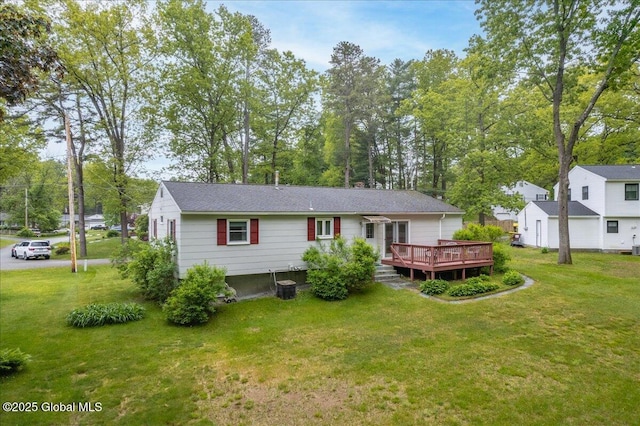 3 N Jordan Dr, Saratoga Springs, NY 12866 - back of property featuring a deck, a lawn, and roof with shingles