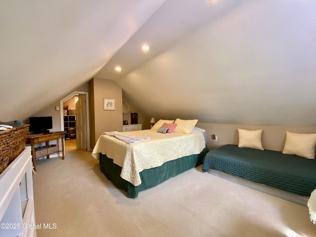 1926 Golf Ave, Schenectady, NY 12308 - bedroom featuring light carpet, lofted ceiling, and recessed lighting