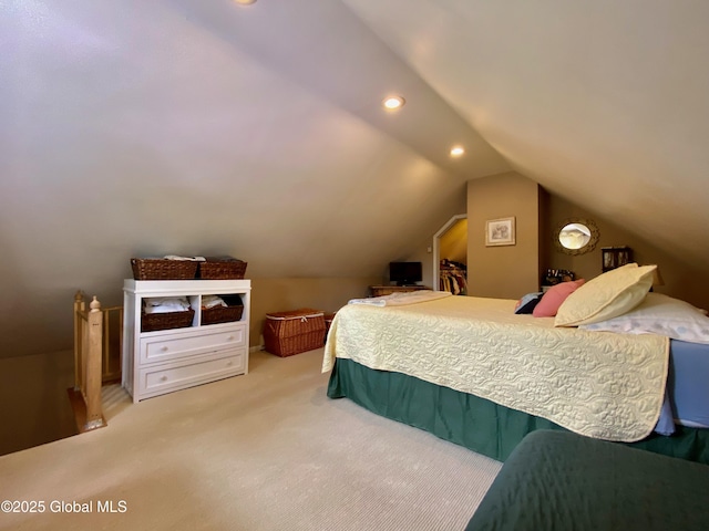 1926 Golf Ave, Schenectady, NY 12308 - bedroom featuring vaulted ceiling, recessed lighting, and light colored carpet