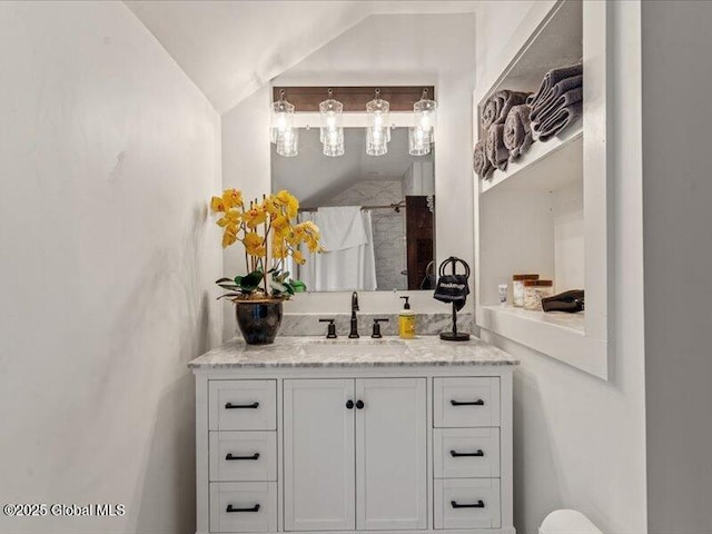 2 Van Rensselear St, Saratoga Springs, Inside, NY 12866 - full bathroom featuring lofted ceiling, vanity, and a shower with shower curtain