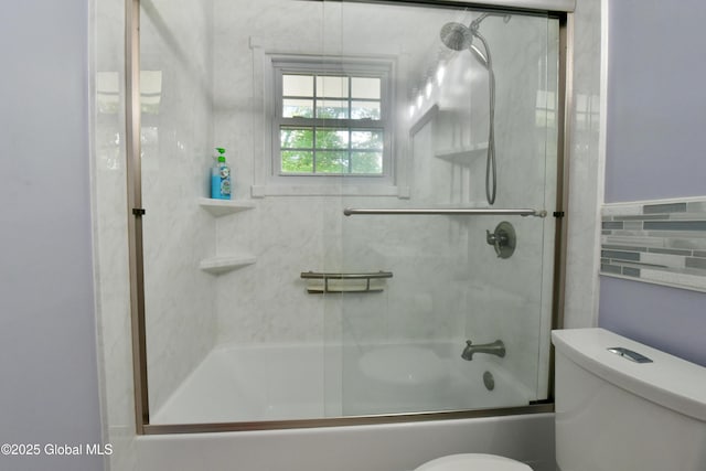 23 Bayberry Dr, Halfmoon, NY 12065 - full bath with toilet, bath / shower combo with glass door, and tile walls