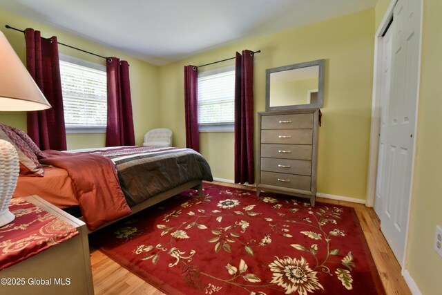 23 Bayberry Dr, Halfmoon, NY 12065 - bedroom featuring wood finished floors, multiple windows, a closet, and baseboards