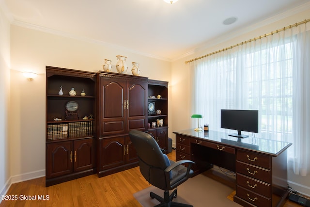 1 Avalon Ct, Colonie, NY 12211 - office area featuring light wood-style flooring, crown molding, and baseboards