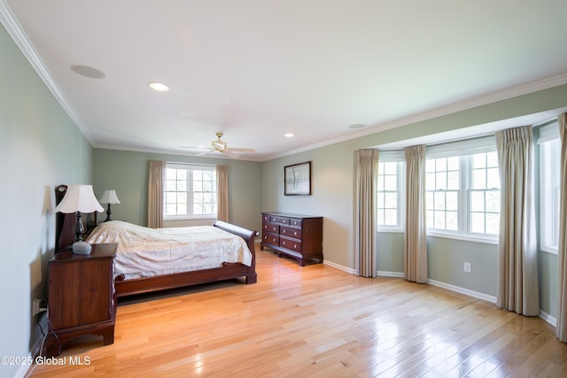 1 Avalon Ct, Colonie, NY 12211 - bedroom with light wood-style floors, ornamental molding, baseboards, recessed lighting, and ceiling fan