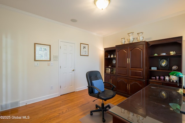 1 Avalon Ct, Colonie, NY 12211 - home office with ornamental molding, light wood-style flooring, and baseboards